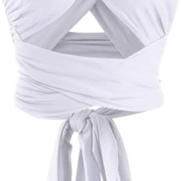 Women’s White Ribbed Halter Crop Top with Criss Cross Wrap and Adjustable Tie-Ba - Picture 1 of 7